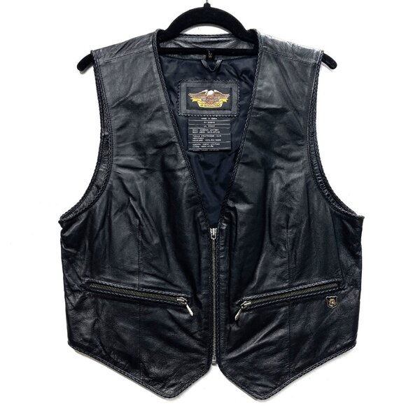 Harley Davidson Black Leather Biker‎ Vest, Women's Large, Embroidered Logo, NEW - Picture 1 of 12